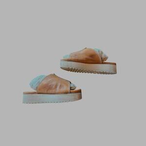 Bed Stue Fairlee Platform Rustic Brown Leather Slides Women's Size 6